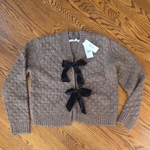 ASTR The Label Brown Cardigan with Black Velvet Bows
